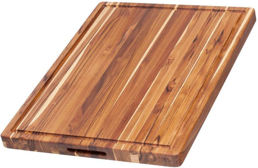 Teakhaus edge-grain teak cutting board with juice groove